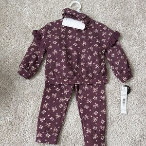 Maroon Floral Ruffle Two-Piece Set